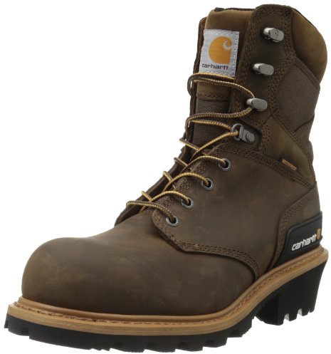 Carhartt 8” Insulated Waterproof Leather Logger Boot – Composite Toe Work Boots for Men, Slip-Resistant Outsole, EH Rated – Crazy Horse Brown Oil Tanned - 14W