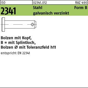 10 Bolzen mit Kopf ISO 2341 Stahl B 12 h11x45x39,5 verzinkt