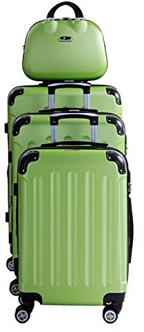 P-Collection Koffer Trolley Handgepäck Hartschalenkoffer, Grün 4er Set | Reisekoffer, Zwillingsrollen, M-L-XL-Set, Dehnungsfuge, 5 Farben