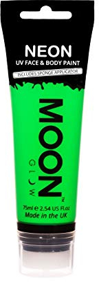 Moon Glow Supersize Neon UV Peinture visage et corps – avec applicateur éponge, Vert foncé, 75 ml