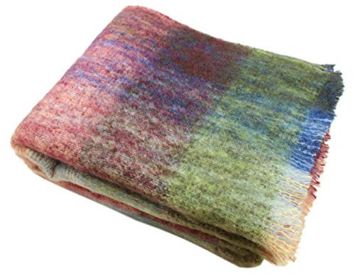 Überwurfdecke aus echtem irischem Angora-Mohair und Wolle, importiert aus Irland, 182,9 x 137,2 cm, traditioneller keltischer Stil, super weiches Gefühl und Wärme, kariert, Mehrfarbig