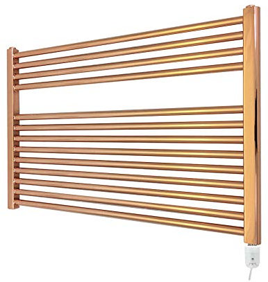 900mm(w) x 600mm(h) Pre Filled Straight Copper Electric Heated Towel Rail, Radiator, Warmer. Supplied with 300w Watt Thermostatic Electric Heating Element (PRE-FILLED with heating solution)