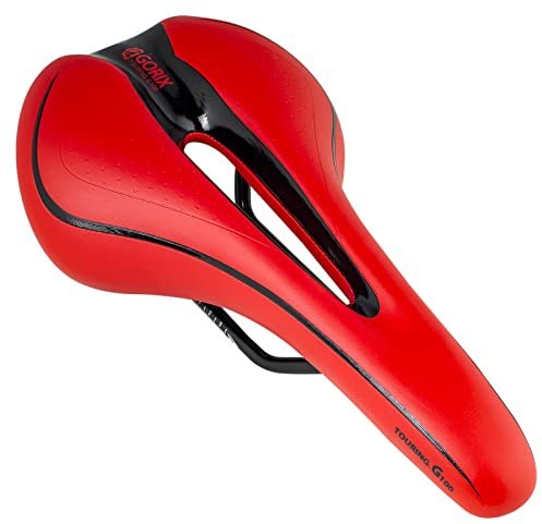 GORIX Fahrradsattel Sitz Bequemes Kissen mit Rail Mountain Road Fahrrad für Männer und Frauen (GX-C19) (Rot × Schwarz)