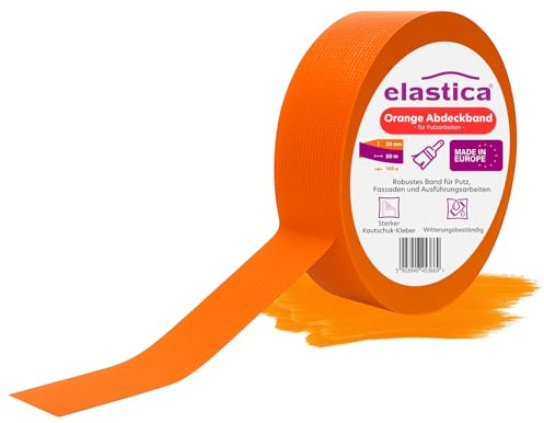 elastica Putzband mit LDPE-Folie - 38mm x 50 m Putz Klebeband Universal - Abklebeband Maler für Putzarbeiten - UV-beständig, Feuchtigkeitsresistent, für Innen- und Außenbereich