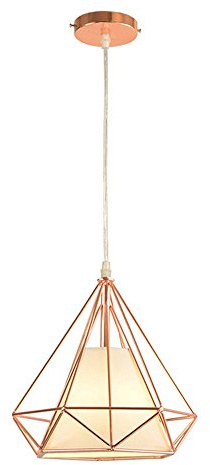 iDEGU Pendelleuchte, Moderne Hängeleuchte Metall Lampenschirm in Diamant-Form mit Stoffschirm E27 Pendellampe für Schlafzimmer, Wohnzimmer, Küche, 25 cm, Roségold
