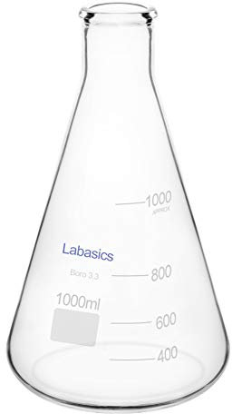 Labasics Glass Narrow Mouth Erlenmeyer Flask, Borosilicate Glass Heavy Wall Flask with Heavy Duty Rim, 1 L