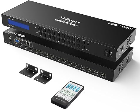 TESmart Matriz HDMI 4K 8x8 Conmutador con Control LAN/RS232/IR, EDID, Montaje en Rack 1U, Selector Audio Dolby para Pantallas, Proyectores, PC, PS5, DVR, Monitoreo y Conferencias (con Orejas Rack)