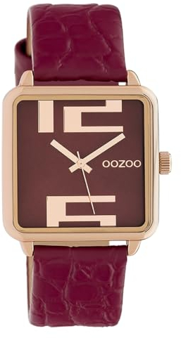 Oozoo Damenuhr Quadratisch mit Lederband 28 x 28 MM Rot/Rot C10368