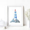 Din A4 Kunstdruck ungerahmt Leuchtturm Lighthouse Maritim Meer Badezimmer Küste Aquarell blau Druck Poster