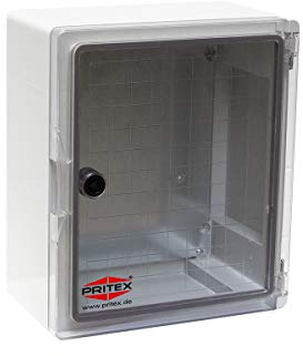 PRITEX – Kunststoff Schaltschrank mit Sichttür IP65 Industriegehäuse 250 x 330 x 130 mm – Verteilerkasten mit verzinkter Montageplatte – Tür mit umlaufender Dichtung – Leergehäuse Schaltkasten (Grau)