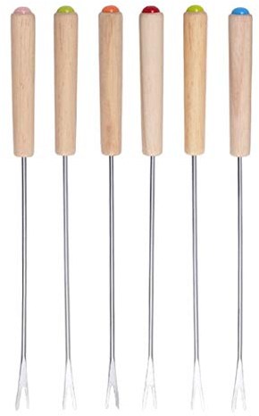 Hoshen Schokoladengabel, Fondue-Gabel, Holzgriff, Edelstahl, 6 Stück