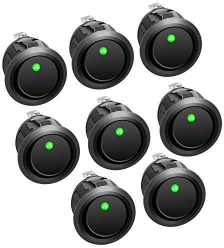 APIELE 8 Stücke Kippschalter, 2 Position EIN-Aus mit LED-Schalter DPST 3 Pins Wippschalter, 12V 20A Taste Rocker Kippschalter Für Auto, Boot, Haushaltsgeräte KCD2-102N (grün)