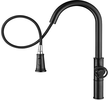 SHUGUANG Grifo de Cocina con Ducha Extraíble 2 Modos de Rociador, Grifo Cocina 360° Giratorio Estilo Industrial Mezclador de Fregadero de Latón Grifo de Fregadero, Agua Fría y Caliente,Negro