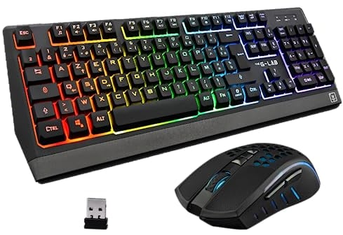 G-Lab Tungsten Combo - Wireless Backlit Gaming Keyboard + Mouse Set - AZERTY Keyboard + 2400 DPI Mouse - PC/PS4/PS5
