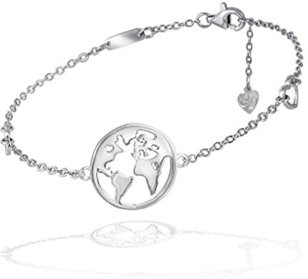 EMPATHY JEWELS World Halskette aus Sterlingsilber mit Silberkette, 42 cm – Damen-Halskette mit Silberanhänger Weltkarte – Halskette für Damen, Silber, Globus, für originelle Geschenke für Damen