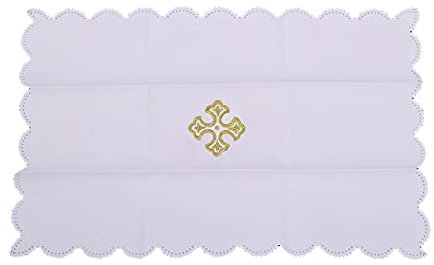 BLESSUME Church Mass Altar Cloth Purificator Cloth Cross Embroidery (White 3)