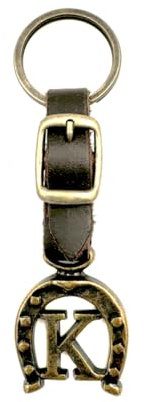 JA Horse Schlüsselanhänger Leder Kupfer Hufeisen Pferd Reiter Brief A-Z Made in Europe (K)