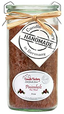 Candle Factory Mini Jumbo Duftkerze aus pflanzlichem Stearin im hitzebeständigen Glas der Marke Weck®, ca. 70h Brennzeit, Duft: Pinienholz