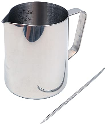 ZONADAH Pot à lait de 350 ml - Pichet à mousse de lait (350 ml) - Art Decorating Pen - Pochoirs à café pour cappuccino, expresso, latte en acier inoxydable 304