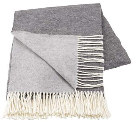 Baroni Home Plaid en Mélange de Coton Carré, Plaid Chaud de Canapé, Couverture Made in Italy, Couverture Hiver et Mi-Saison, Gris Clair et Gris Foncé, 130x170 cm