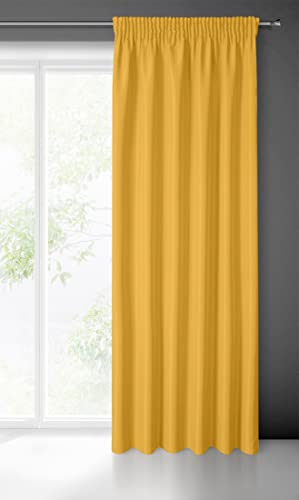 Eurofirany Rita Vorhang Gardine Glatt Schlicht Einfarbig - Kräuselband Modern Schlafzimmer Wohnzimmer Lounge Kinderzimmer 1 Stück Einzeln Senf Gelb 140x270cm