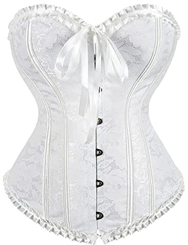 Grebrafan Body Corsage Damen Sexy Brokat Korsett Klassische (EUR(44-46) 4XL, Weiß)