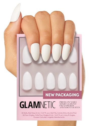 Glamnetic Press On Nails - Angel | Opaque White Short Almond Nails, Reusable | 12 Sizes - 24 Nail Kit