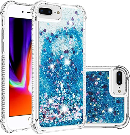 KBIKO-zxl iPhone 8 Plus Case, Liquid Glitter Case Air-Cushion Drop Resistant Bling Shiny Sparkle Flowing Anti-Fingerprint Soft TPU Bumper Cover for iPhone 6 Plus / 7 Plus.Blue YBL