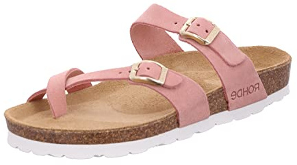 Rohde Damen Zehentrenner Pantolette Leder Schnalle Kork Fußbett Alba 5573, Größe:37 EU, Farbe:Mehrfarbig