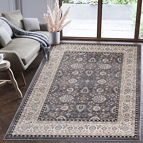 Mazovia Groß Teppich Flur 200x300cm Anthrazit Grau Klassisch Traditionell | Teppich für Eingangsbereich Küche Büro Wohnzimmer Schlafzimmer Weich Pflegeleicht Fußbodenheizungsgeeignet Mittelflor Elegant