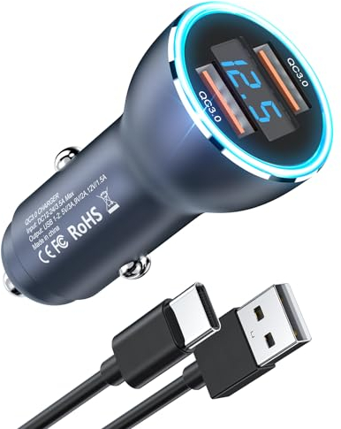 Caricatore USB Auto 2 Porte 36W, Rocketek Caricabatterie Auto Ricarica Rapida Doppia Porta Accendisigari USB QC3.0 e Cavo, Presa USB Auto per i-Phone 15/14/13/12/11/X/8, Samsung S23/S22, iPad/Xiaomi