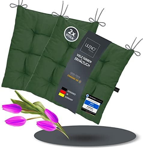 LILENO HOME 2er Set Stuhlkissen 25 Dunkelgrün (40x40x6 cm) - Sitzkissen für Garten, Küche oder Esszimmer - UV-beständige Indoor u. Outdoor Stuhlauflage als Stuhl-Kissen (Linda FUM)