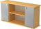bümö Sideboard Buche/Silber mit Flügeltüren & Regal - Büromöbel Sideboard Holz 166cm breit, 45cm schmal, Büro Schrank für Flur oder als Wohnzimmer-Kommode mit Streifengriff
