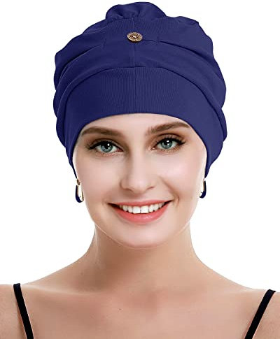 osvyo Baumwolle Chemo Kopfbedeckung für Damen Krebs Haarausfall Hut - Baumwolle Leichte Kopfbedeckung Versiegelte Verpackung Marine BLAU