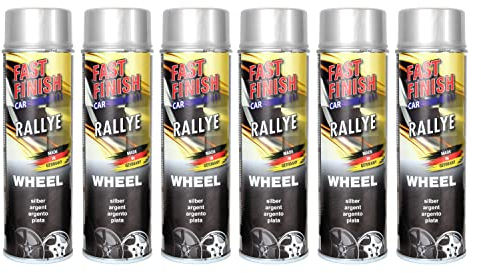 Sprühlack, Decklack, Autolack, Felgenlack, Haftgrund Spray 500ml, für Felgen und Karosserie, Kratz-, stoß- und schlagfest, Fast Finish:6X Felgensilber