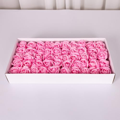 Wambere 1 Box mit 50 Stück Seifenrosen,Seifenblumenbox Rose Soap Blumen in GeschenkBox,Künstliche Rosenköpfe,Seifenblumen Badeseife Rosenblüte mit Sockel,für Jahrestag Geburtstag Valentinstag,Rosa