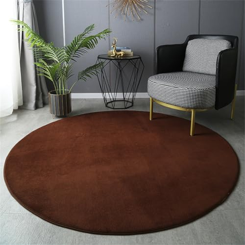 Highdi Wohnzimmer Teppich Rund 60/80/100/120cm, Einfarbig Flauschig Kurzflor Modern Rutschfest Weich für Kinderzimmer Schlafzimmer (80cm, Braun)