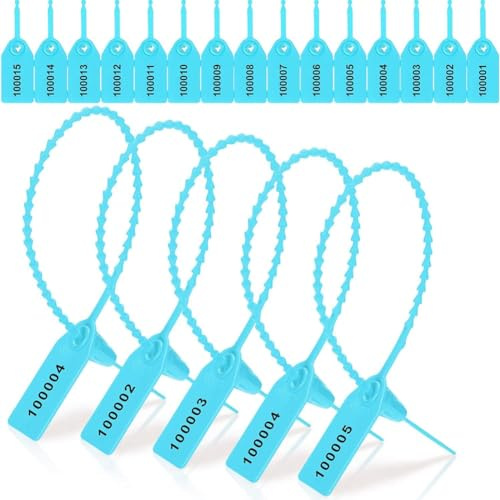 Lckiioy 1000 Stück Kunststoff Tamper Seals Tags Tags Dichtungen nummeriert Zip Ties Etiketten Hellblau Langlebig Einfache Installation