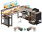 ODK Schreibtisch mit Schubladen, Reversible Eckschreibtisch mit 2 Steckdosen und 2 USB Ladeanschluss, Bürotisch L Form mit LED für Home Office 135×110cm (Graueiche)