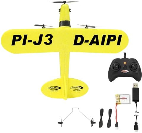 JAMARA 410191 Piper J3-CUB Flugzeug 2,4 GHz Gyro 2CH, Plane RC ferngesteuert, Spielzeug Modellflugzeug ab 16 Jahre, Remote Control Kids und Erwachsenen Airplane, Flexibler Mikroschaum