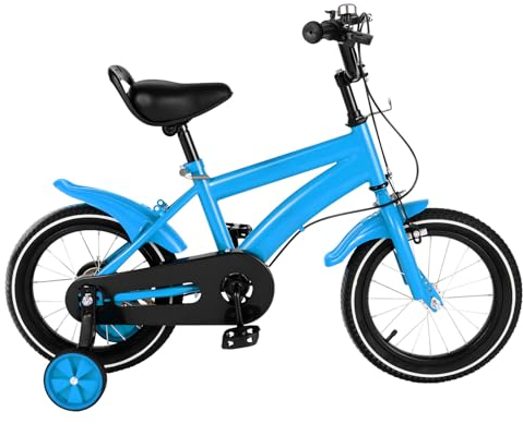 Tenddya 14 Zoll Kinderfahrrad mit Stützräder, Mädchen Jungen Fahrrad Höhenverstellbares Kinder Fahrräd Outdoor Sportlich Kinderfahrräder mit Schutzblech für 3-6 Jahre (Blau)