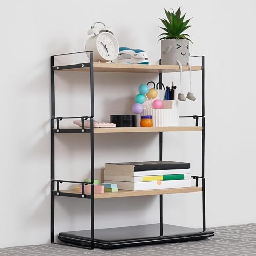 Wood Office Desk Shelf Organizer - Desktop Supplies Cute Dresser Top Organization Storage Rack and Cubicle Decor Aesthetic Bookshelf for Women Man and Kids