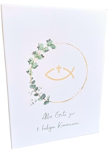KATINGA Leinwand zur Kommunion Kreis als Gästebuch für Fingerabdrücke, 30x40cm (ohne Name)