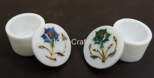 Schmuckkästchen mit Blumenmuster, runde Form, weißer Marmor, Kosmetikbox für Schminktisch, Dekoration, 6,3 cm, 2 Stück