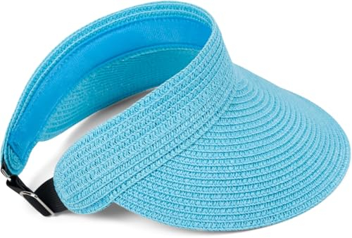 styleBREAKER Papierstroh Visor Cap einfarbig | Sonnenvisier mit elastischem Band und Hakenverschluss | Luftige Schildkappe als Sonnenhut für Damen, Farbe:Türkis