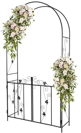 HESHEQ Eleganter Bogen Gartenbogen Hochzeitsbogen mit Tor Metall Rosenbogen Spalier for Kletterpflanzen for Hochzeitsparty im Freien schwarz Events Dekoration Garten Decoration