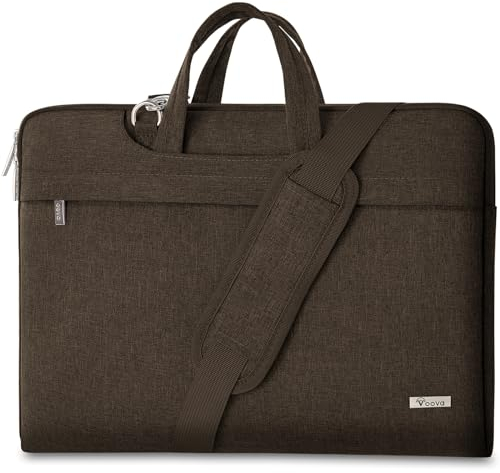 Voova Borsa per computer portatile 17 17,3 pollici, borsa a tracolla per computer portatile leggera con manico a scomparsa per laptop 17.3, marrone