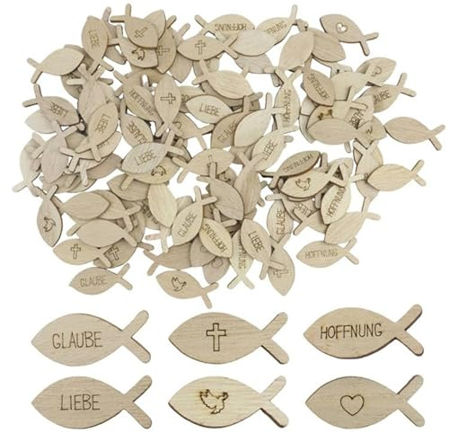 RDNKVB 60 stk Tischdeko aus Holz zum Basteln DIY für Taufe, Konfetti, Kommunion, Konfirmation, Firmung
