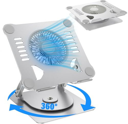360° drehbarer Laptop-Ständer, Laptopständer mit Kühlvorrichtung, andere 10-16 Zoll Tablets, Grau, Aluminiumlegierung, 360° Drehung