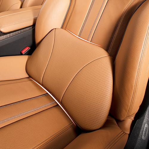 POKSRI Echtes Rindsleder Kissen lordosenstütze Auto,Memory Foam Kissen,lendenkissen,Echtes Leder Rückenlehne,deko,blackroll,Outdoor,Kissen,Sofa(Orange-braun,1p)
